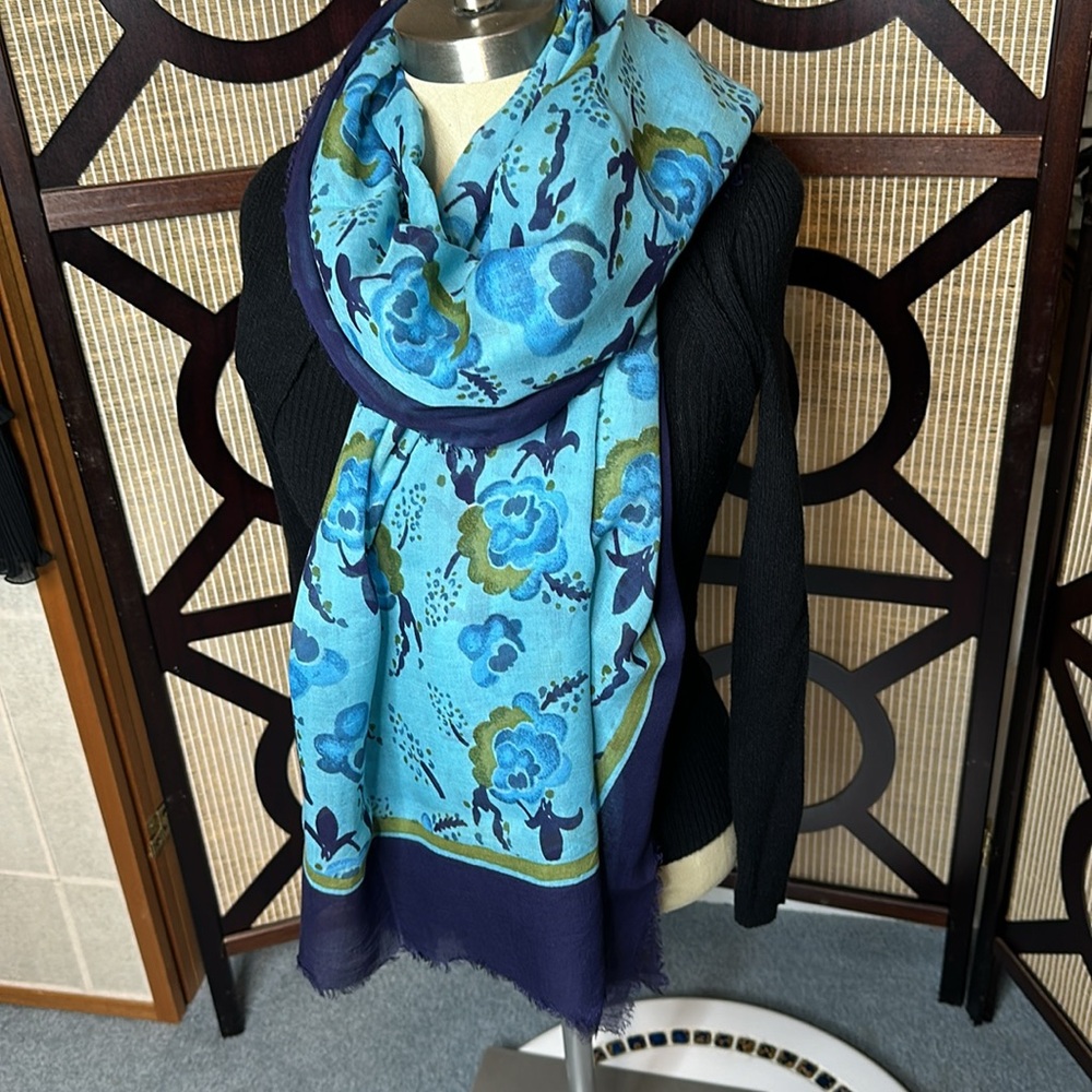 Hughes blue floral scarf/wrap. 100% Modal, a semi-synthetic fabric made in India